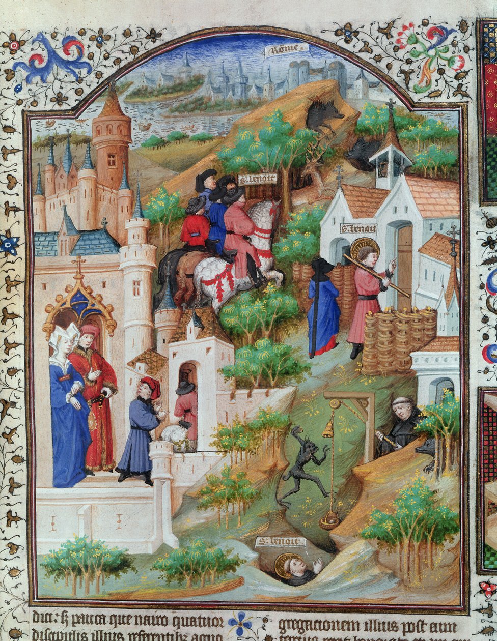 Szenen aus dem Leben des Heiligen Benedikt (ca. 480-ca. 550) aus dem Brevier des Herzogs von Bedford, ca. 1424-35 von French School