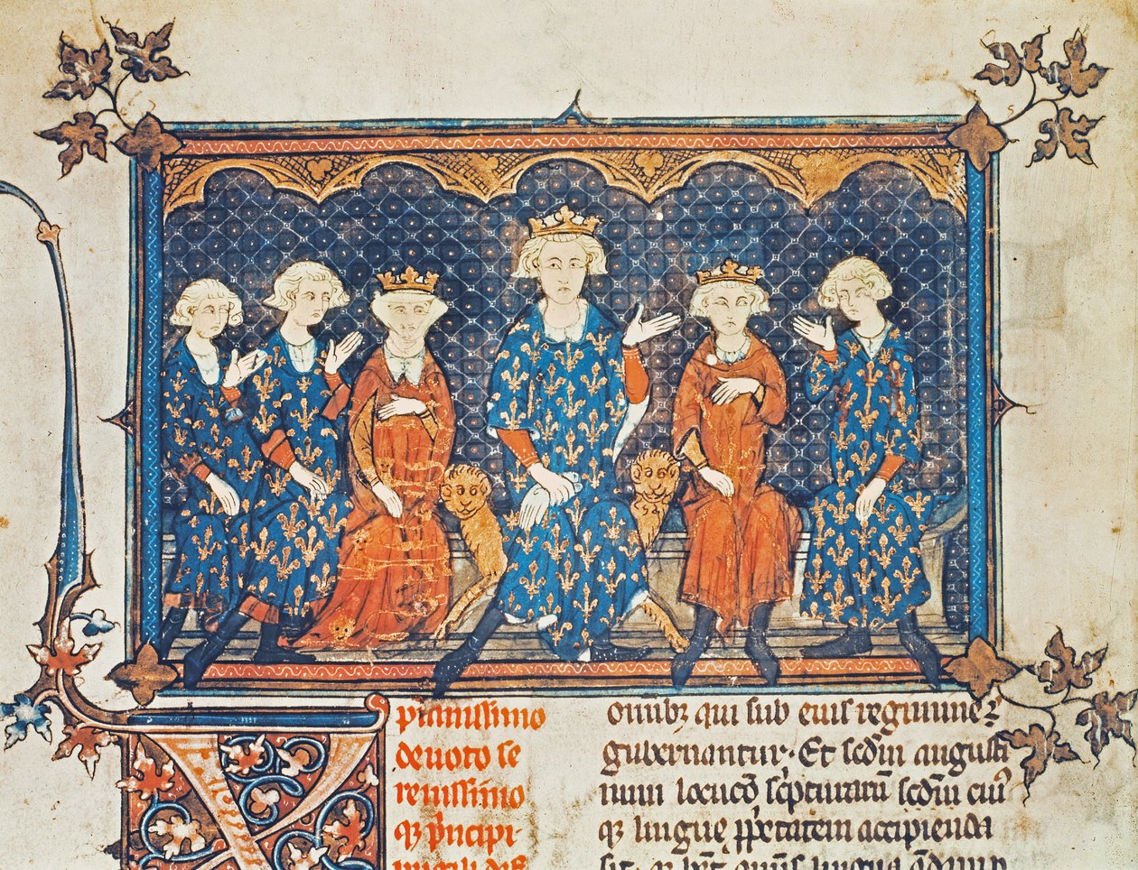 Philipp IV. (1268-1314) von Frankreich mit seinen vier Kindern und Bruder Charles von Valois von French School
