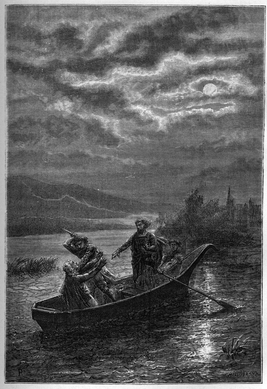 Mord an Prinz Arthur I. (1186-1203), Herzog der Bretagne, durch Johann Ohneland in Rouen (Frankreich) im Jahr 1203 - Gravur in „L