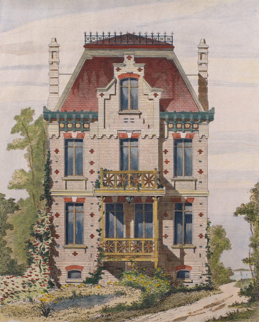 Normannische Villa in Villers-sur-Mer, Normandie, Illustration aus Le Moniteur des architectes, 1883 von French School