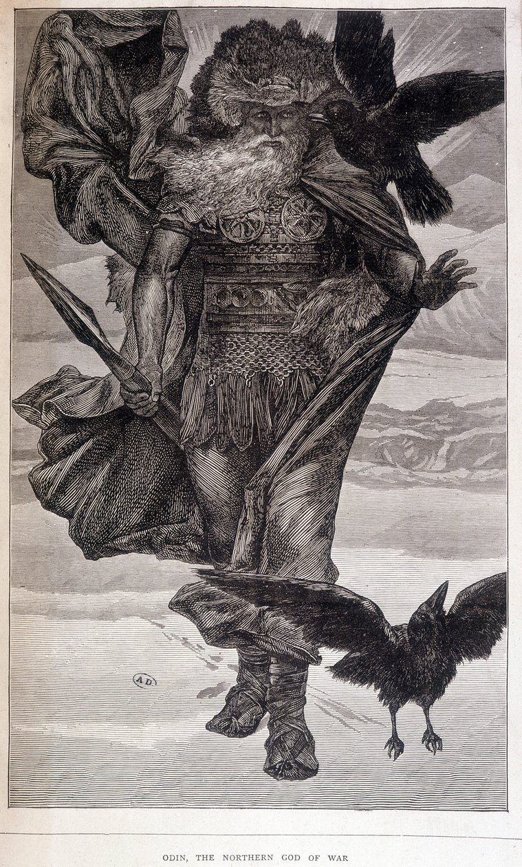 Odin, germanischer Gott des Krieges und der Poesie - Gravur von French School