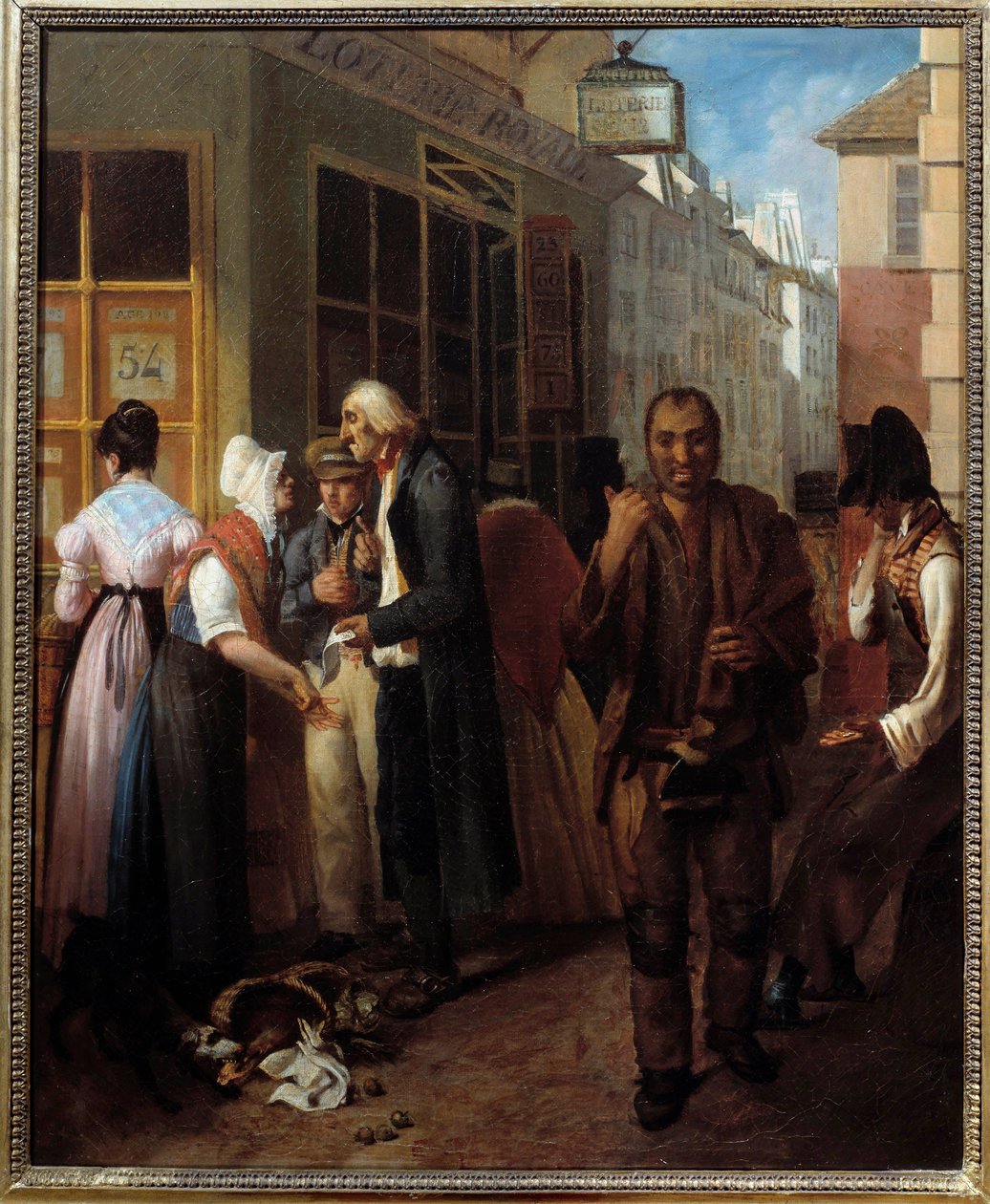 Büro der königlichen Lotterie unter der Restauration Anonymes Gemälde des 19. Jahrhunderts Paris, Musée Carnavalet von French School