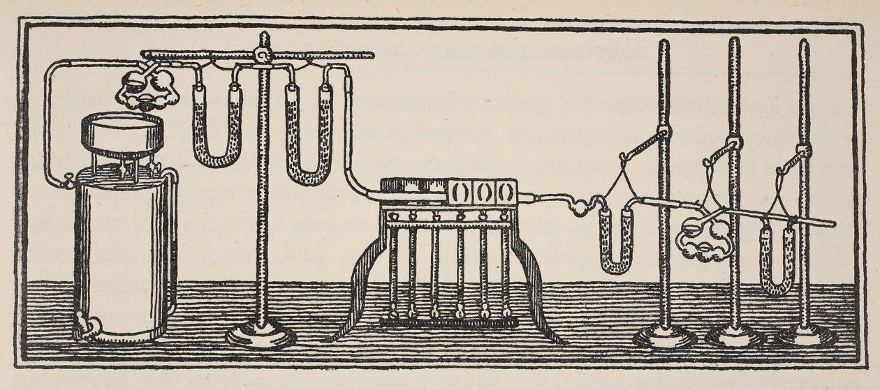 Organische chemische Analyse, Kopie von Boris Mestchersky, Illustration aus Histoire de la Nation Francaise, Sciences, Bände I & II, von Gabriel Hanotaux, 1924 von French School