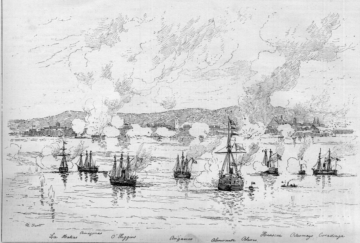 Pazifikkrieg (1879-1884) zwischen Peru und Bolivien und Chile - 22. April von French School