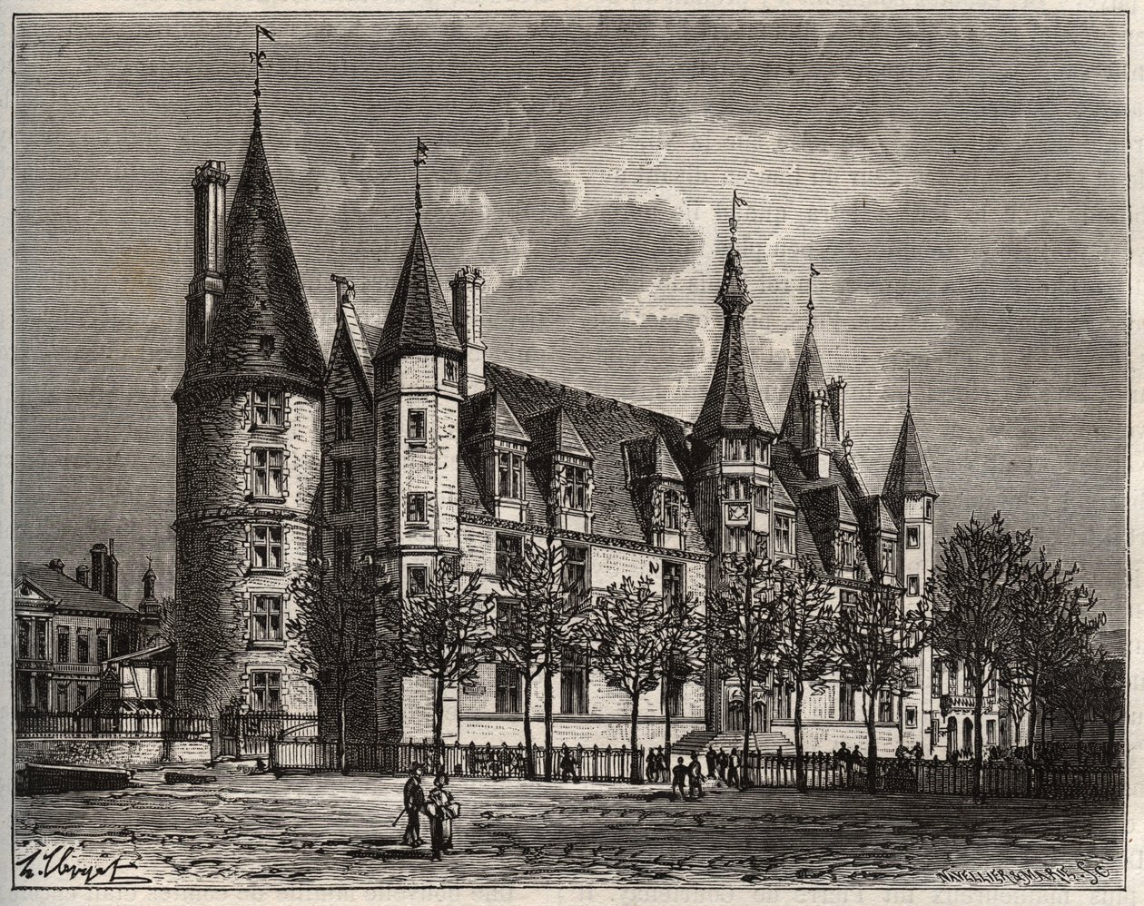 Palais ducal de Nevers - Schloss aus dem 15. - 16. Jahrhundert - Gravur in „La France illustrée: Geographie, Geschichte, statistische Verwaltung“ von V.-A. Malt-Brown. 1884 von French School