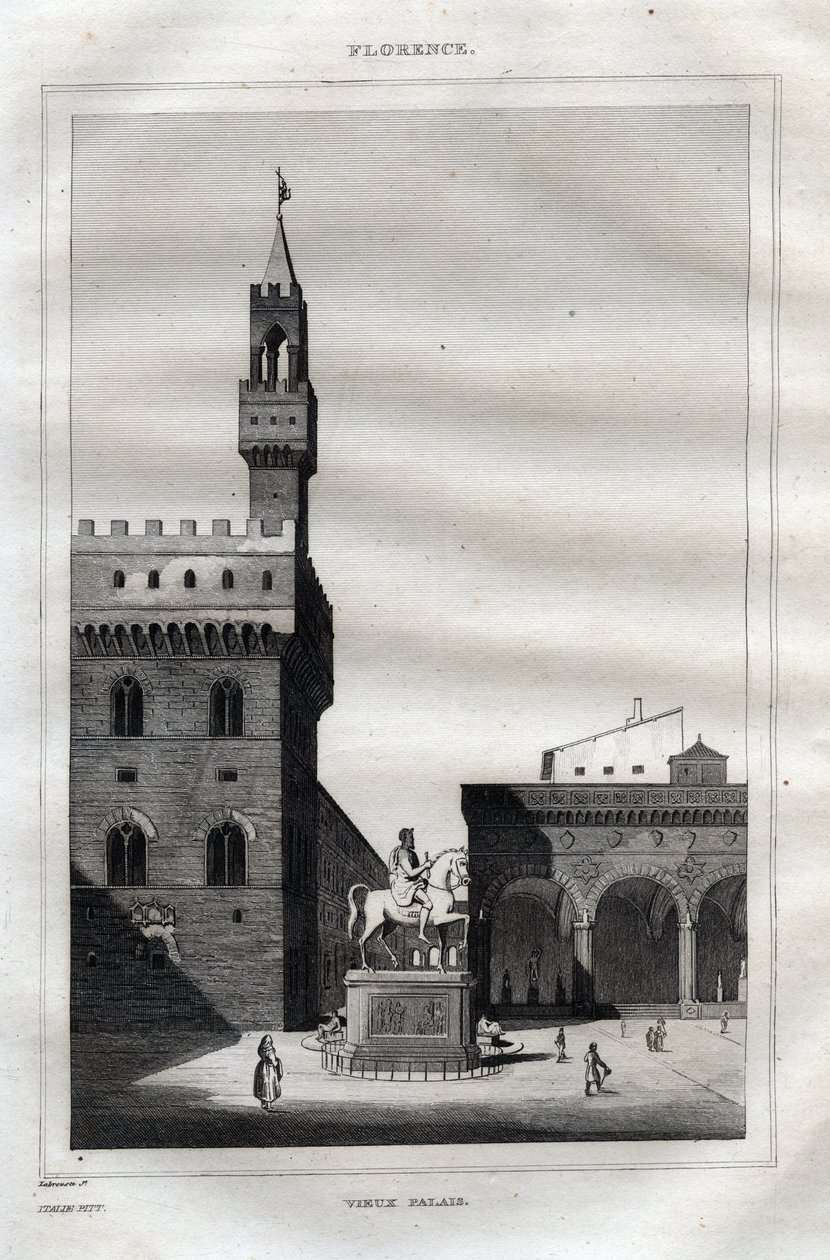 Palazzo Vecchio in Florenz - Piazza della Signoria - Gravur aus 