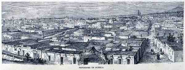 Panorama von Puebla, Zentralmexiko, aus Die alten Städte der Neuen Welt, von Claude-Joseph-Desire Charnay, veröffentlicht 1887 von French School