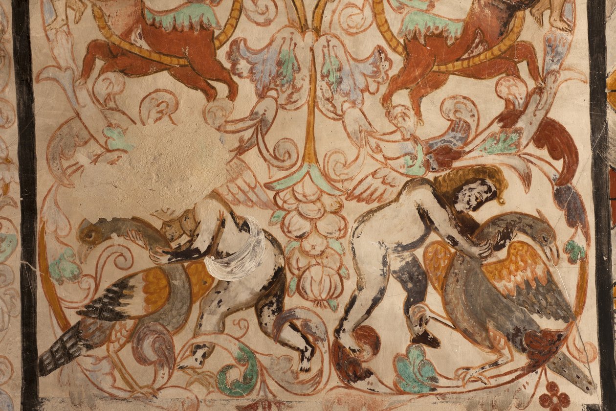 Pfarrkirche (Església de la Mare de Déu de Solers). Innenraum. Die Schiffe. Wandmalereien (Detail). 16. Jahrhundert (?) von French School