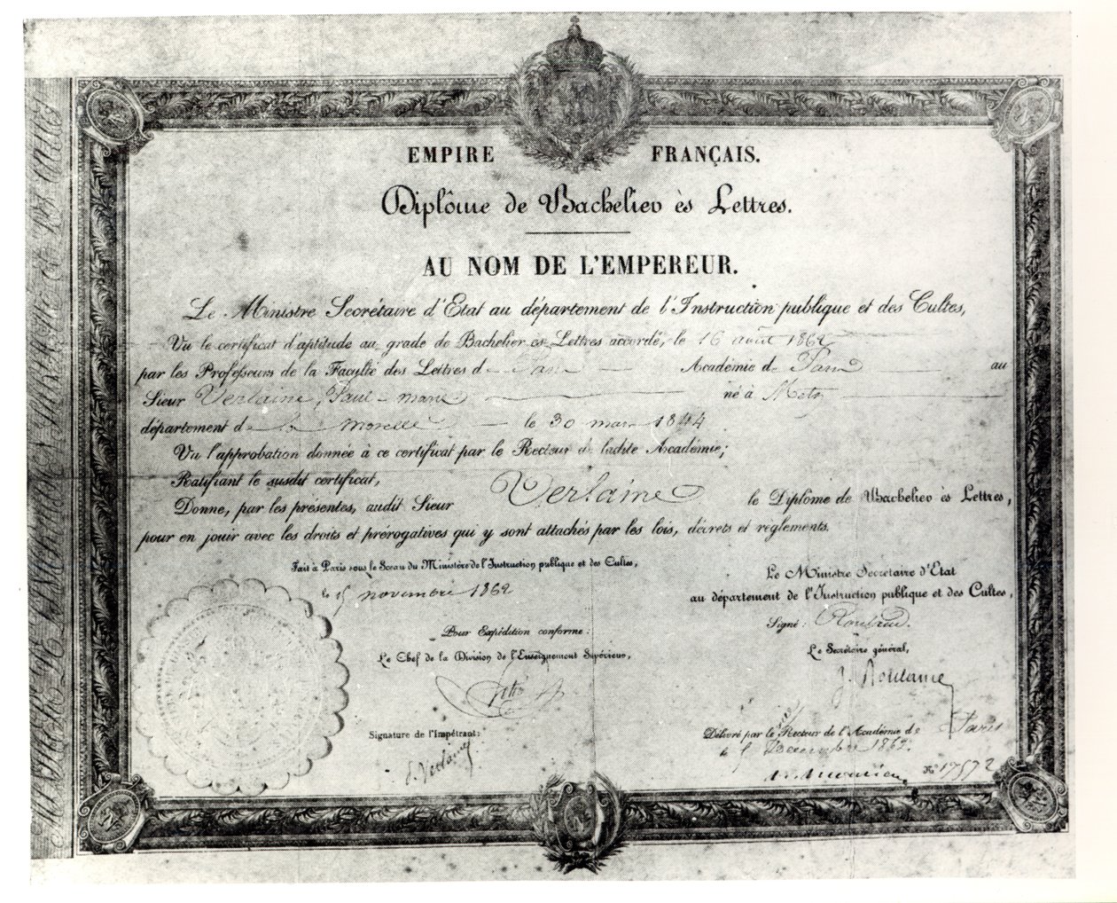 Paul Verlaines Baccalauréat, 1862 von French School