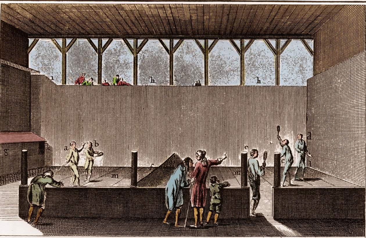 Paulmerie - Spiel von Palm und Schneeschuhen - Jeu de Paume kurz - „La Grande Encyclopedie, ou Dictionnaire Raisonne des Sciences, des Arts et des Metiers“ von Denis Diderot und Jean d