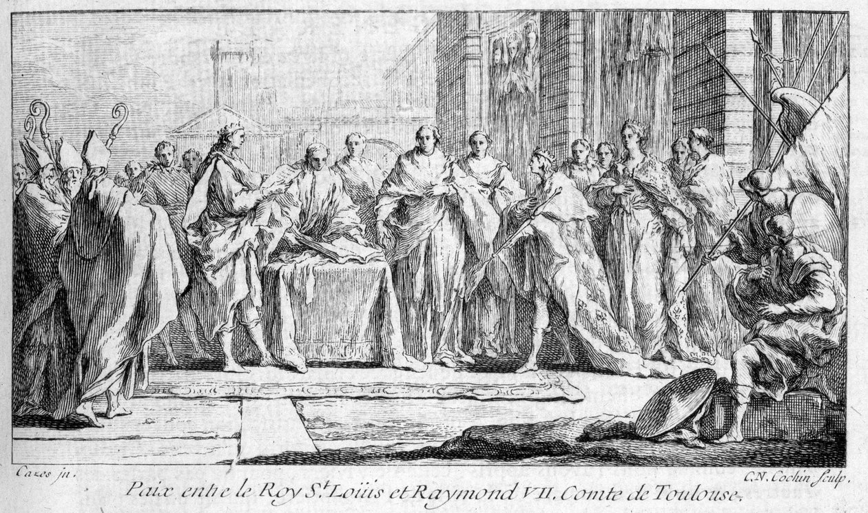 Frieden zwischen Raymond VII und Saint Louis 1229 in „Histoire générale de Languedoc“ von Joseph Vaissete, Paris von French School