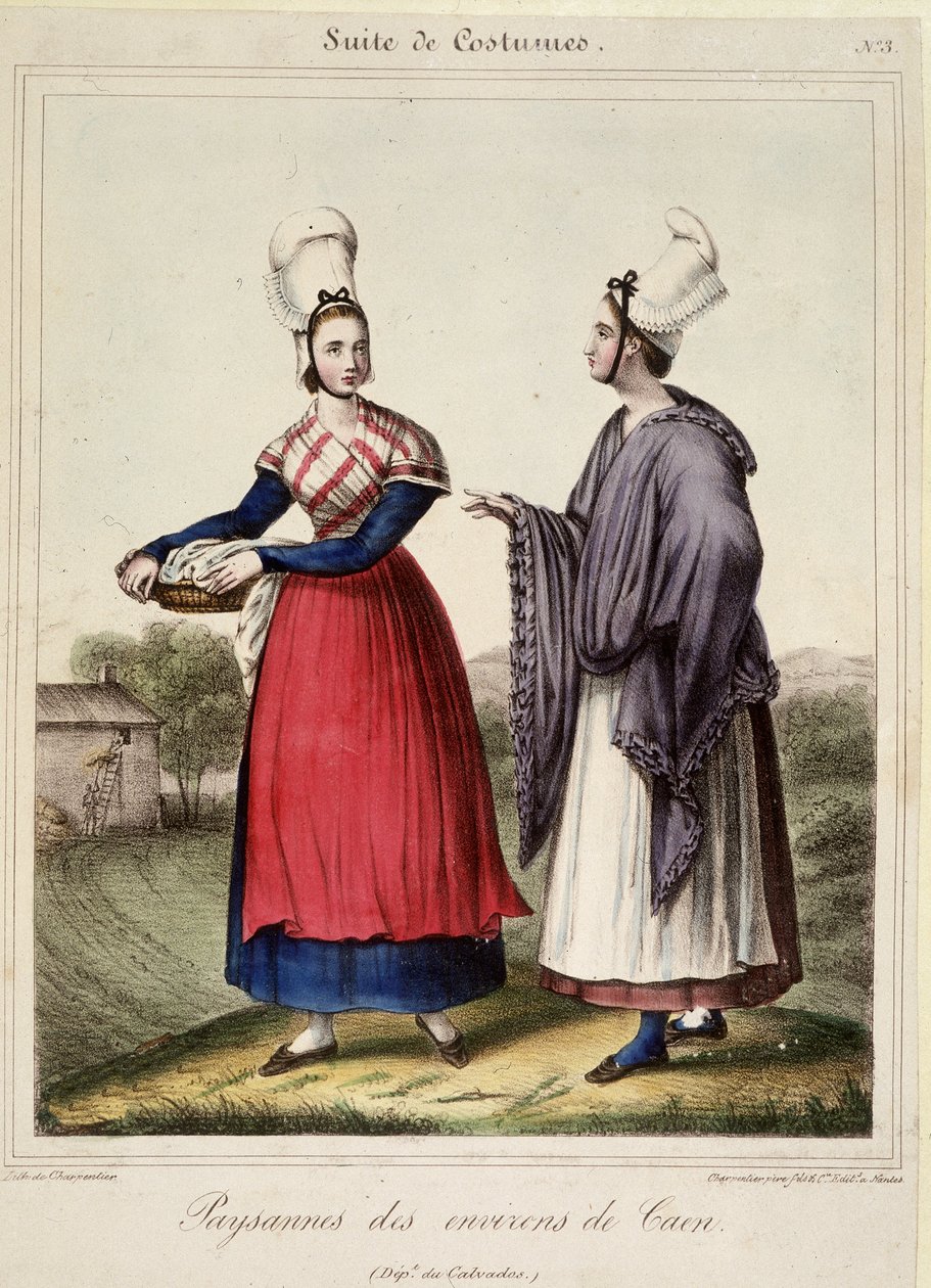 Bäuerinnen in der Nähe von Caen - Lithografie von French School