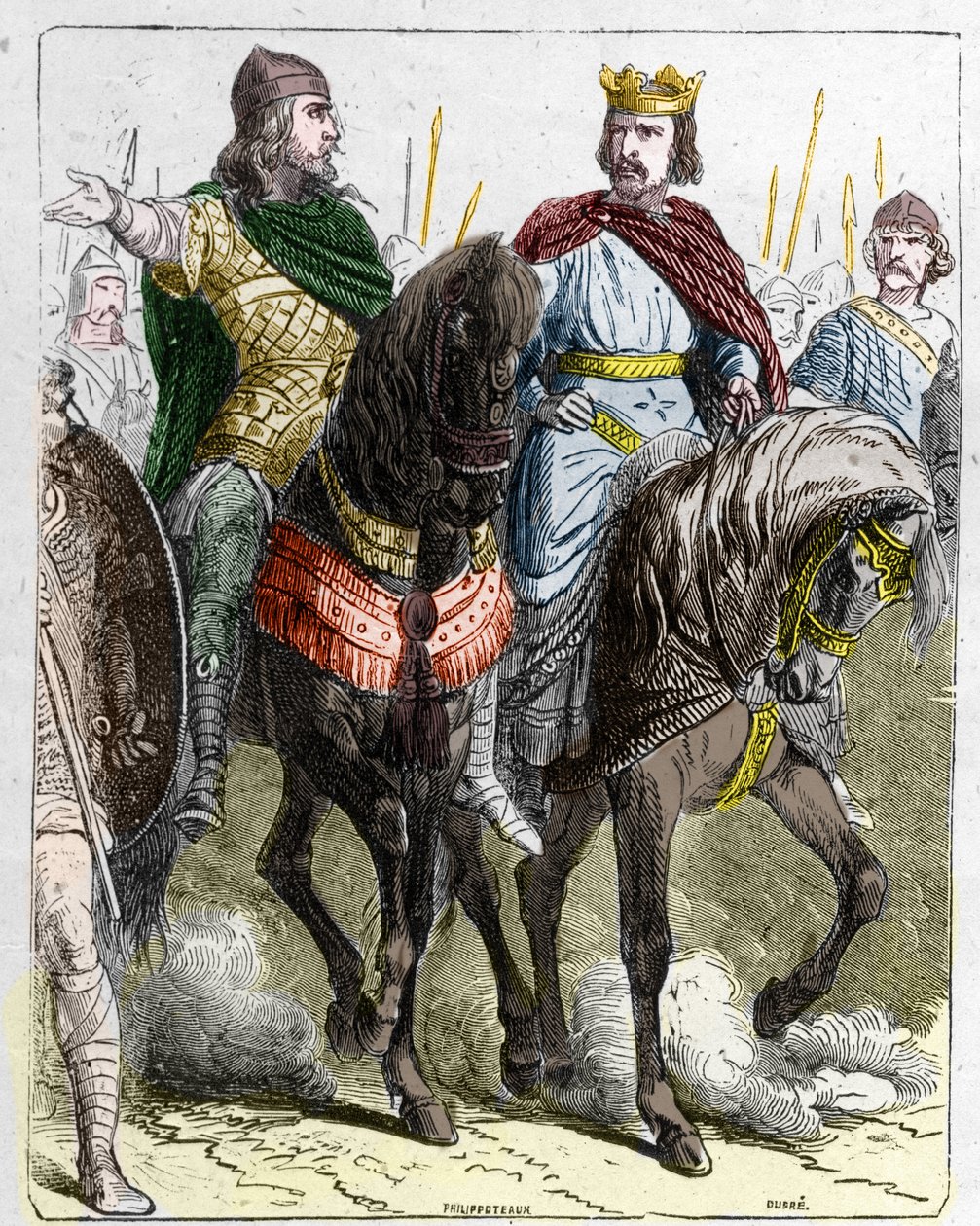 Pippin II. von Herstal, bekannt als Pippin der Dicke oder Pippin der Jüngere (645-714) mit Chlodwig III., König der Franken von 691 bis 695. von French School