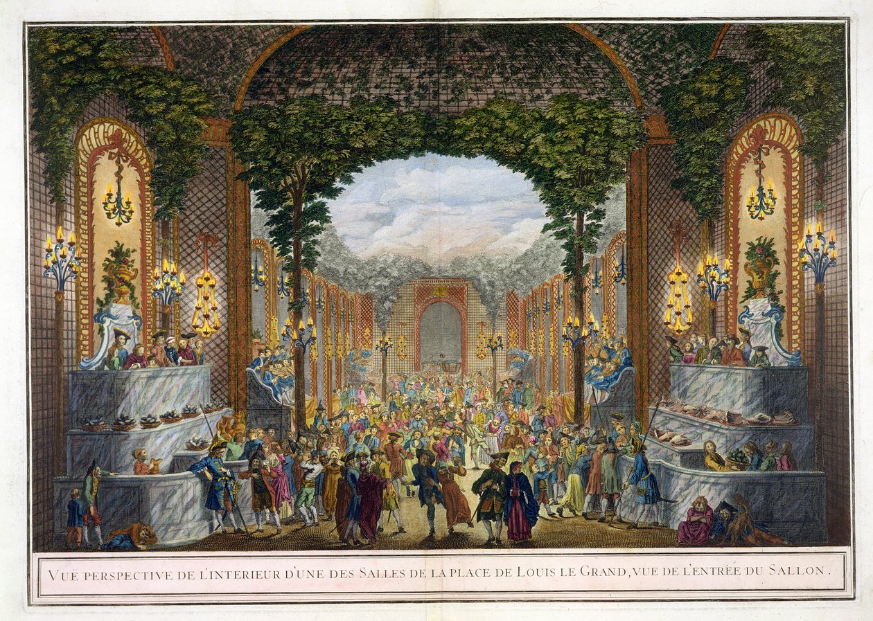 Perspektivische Ansicht des Inneren eines der Räume des Place de Louis le Grand, Ansicht des Eingangs zum Salon von French School