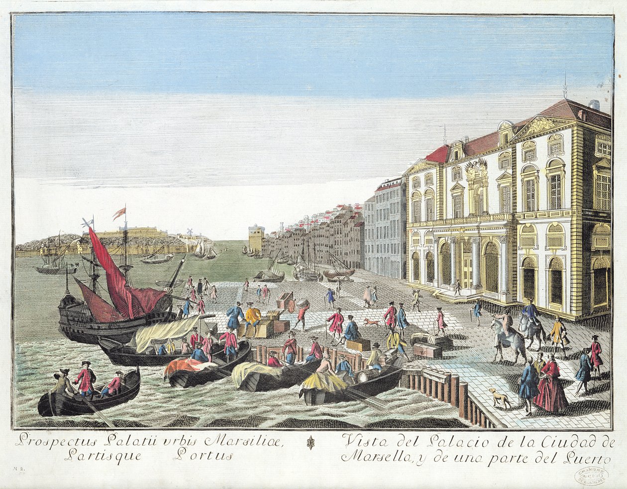 Perspektivische Ansicht des Rathauses und eines Teils des Hafens von Marseille, ca. 1770 von French School
