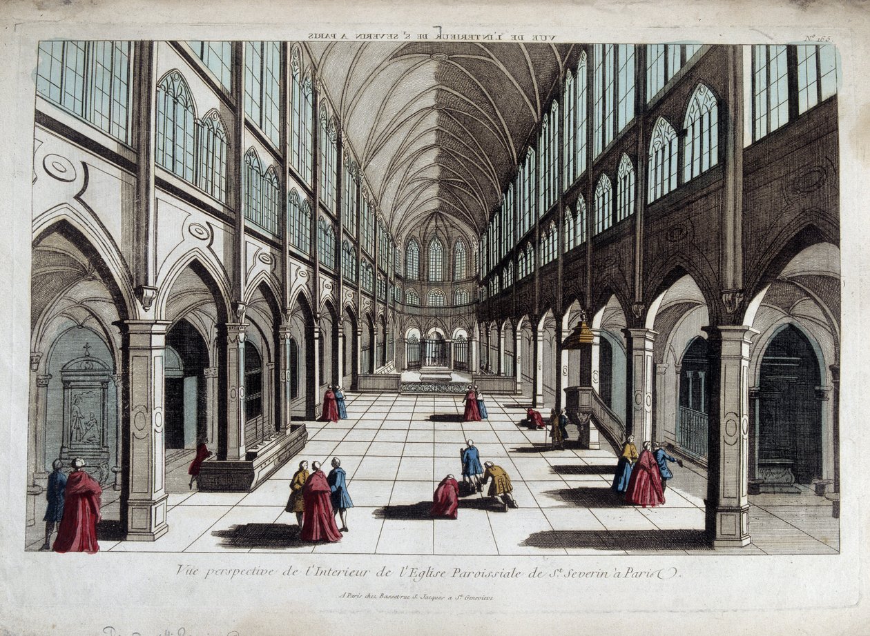 Perspektivische Ansicht des Inneren der Kirche Saint Severin in Paris von French School