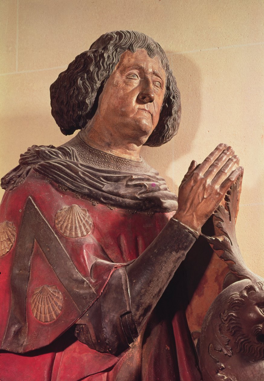 Philippe de Commynes (1447-1511) von seinem Grab (polychromer Stein) von French School