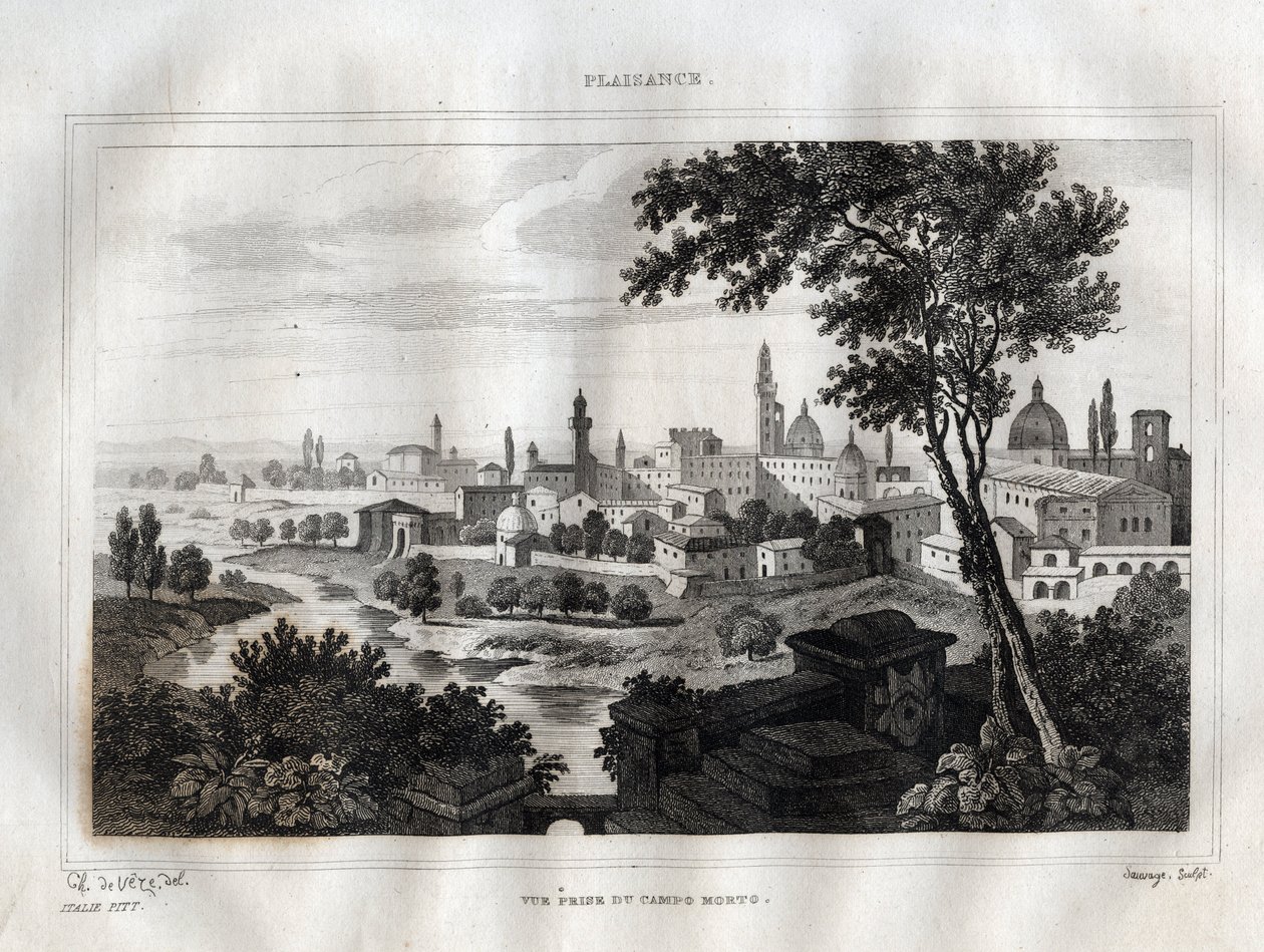 Piacenza - Gravur aus „Picturesque Italy“ von M. de Norvins, Ch. Nodier 1834-1836. von French School