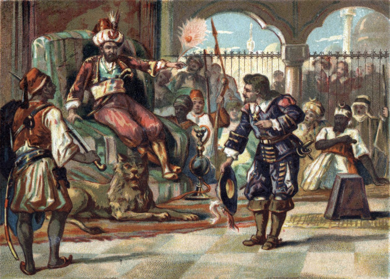 Pierre Porcon de La Barbinais, Fregattenkapitän, wurde vom Dey von Algier gefangen genommen. Er wurde geschickt, um mit König Ludwig XIV. über die Behandlung französischer Gefangener in Algerien und die Friedensabkommen zu verhandeln. Der König lehnte die  von French School