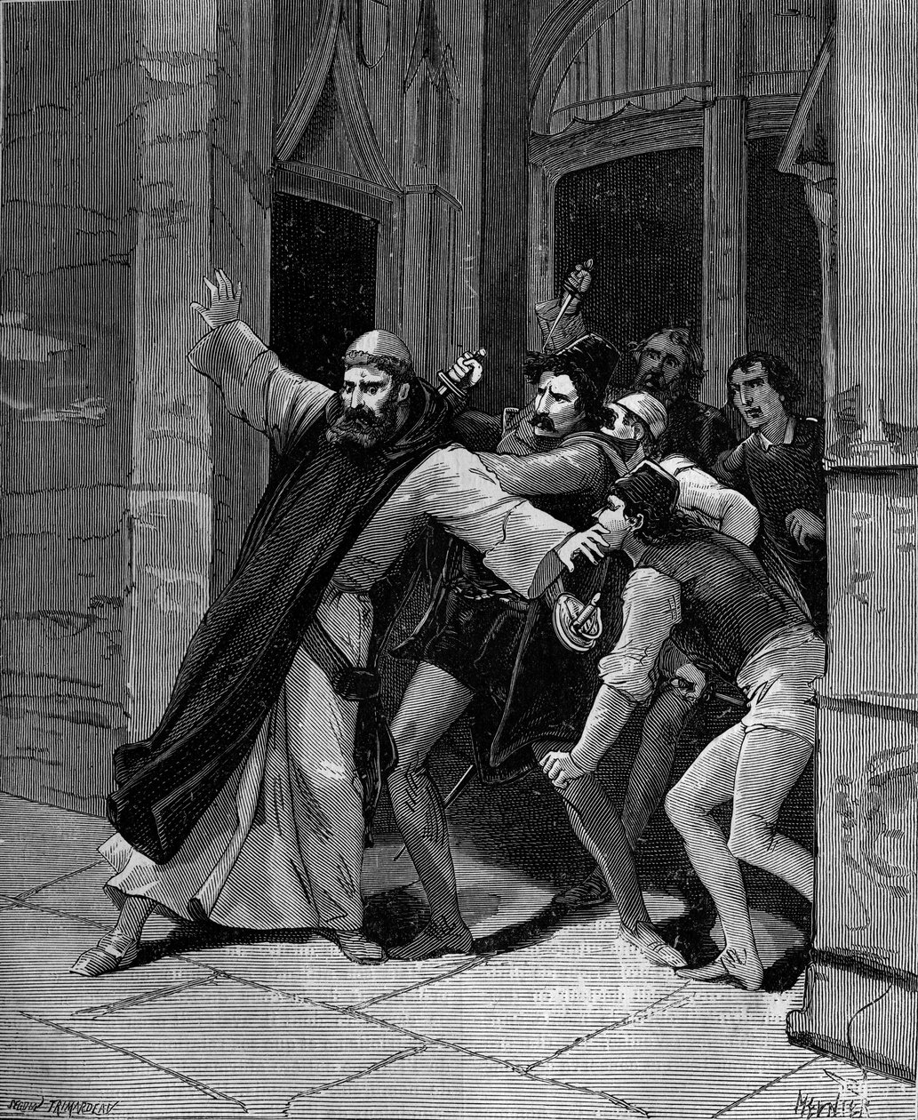 Pietro Paolo Sarpi, bekannt als Fra Paolo, des Ordens der Serviten Mariens (1552-1623) venezianischer Historiker, der am 5. Oktober 1607 in Venedig von Attentätern verwundet wurde. von French School
