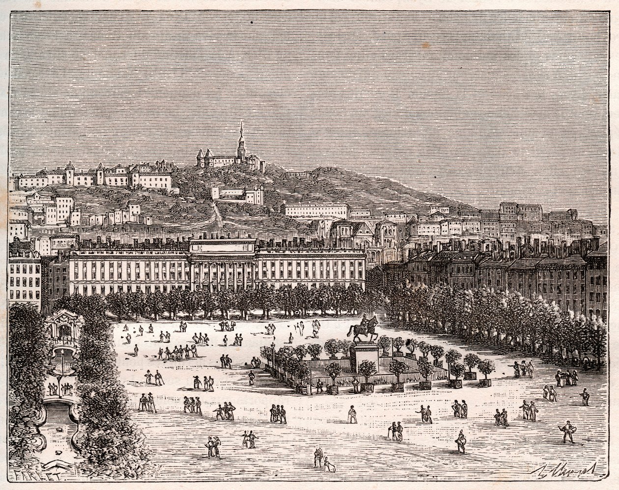 Place Bellecour oder Place Louis-le-Grand - die größte Platz von Lyon - Gravur in „La France illustrée: Geographie, Geschichte, statistische Verwaltung“ von V.A. Malt-Brown. 1884 von French School