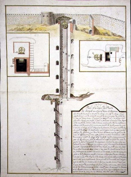 Plan und Querschnitt eines Brunnens, ca. 1700 von French School