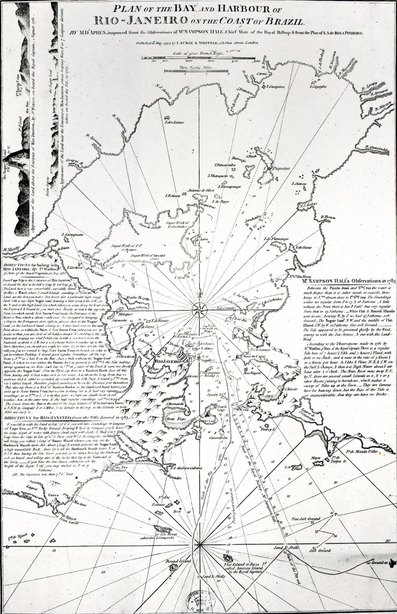 Plan der Bucht und des Hafens von Rio de Janeiro an der Küste Brasiliens von French School
