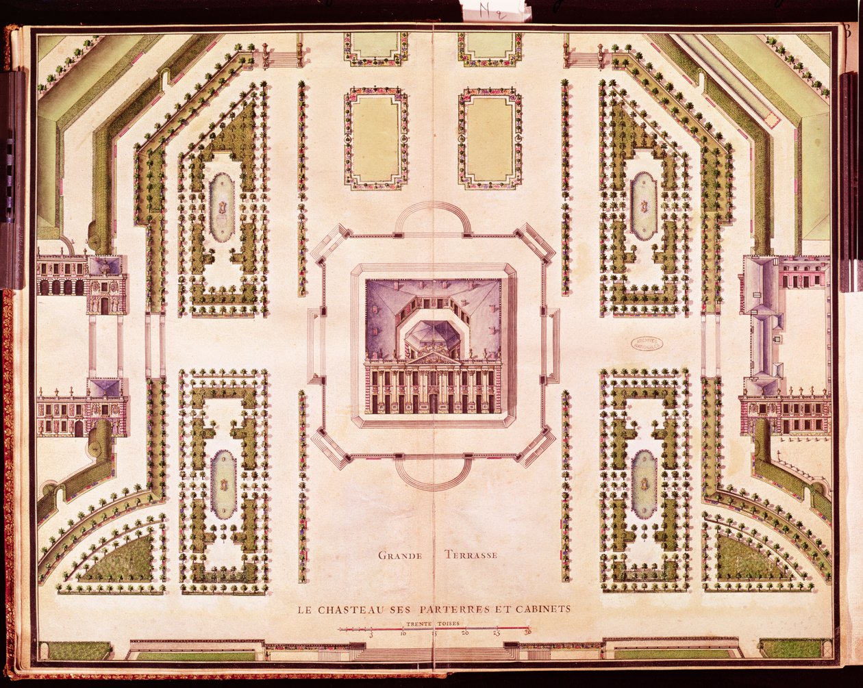 Plan der Grand Terrasse des Château de Marly, 1714 von French School
