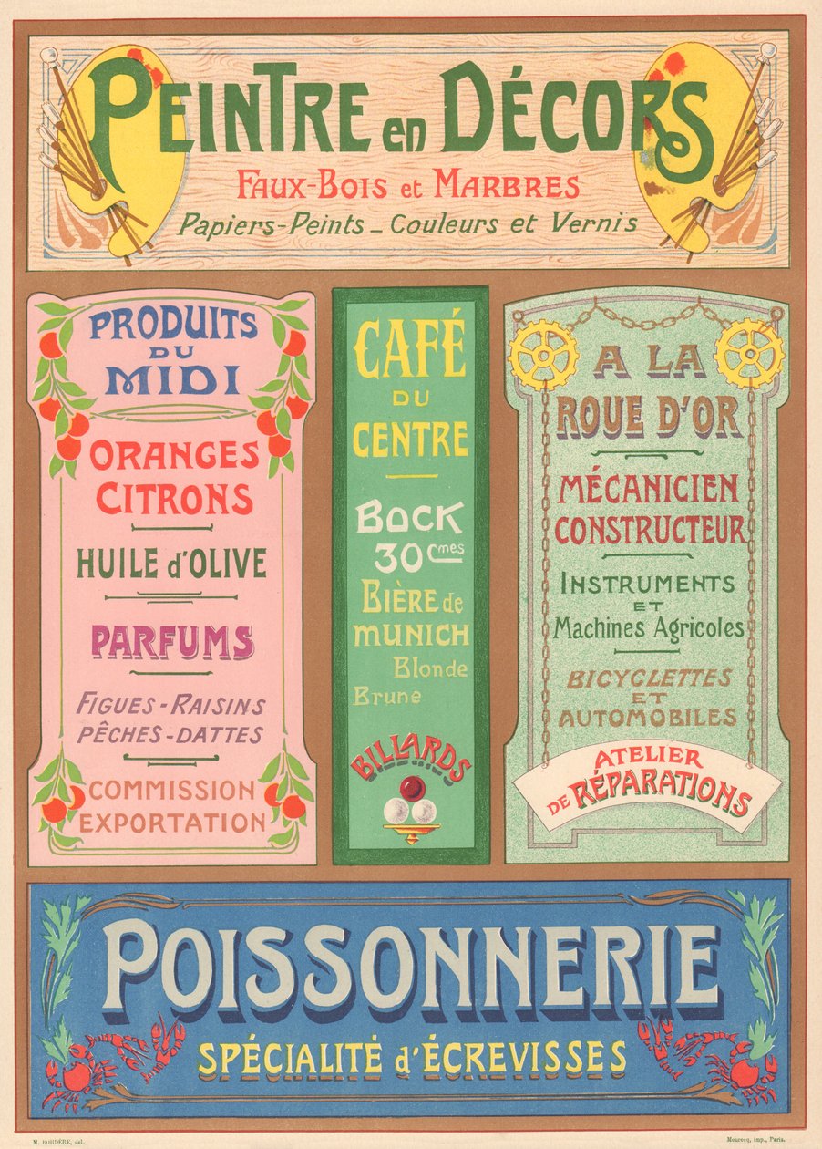 Tafel Nr. 23: Beschilderungsmodelle für Jugendstil-Schildermaler (Maler in Sets) von French School