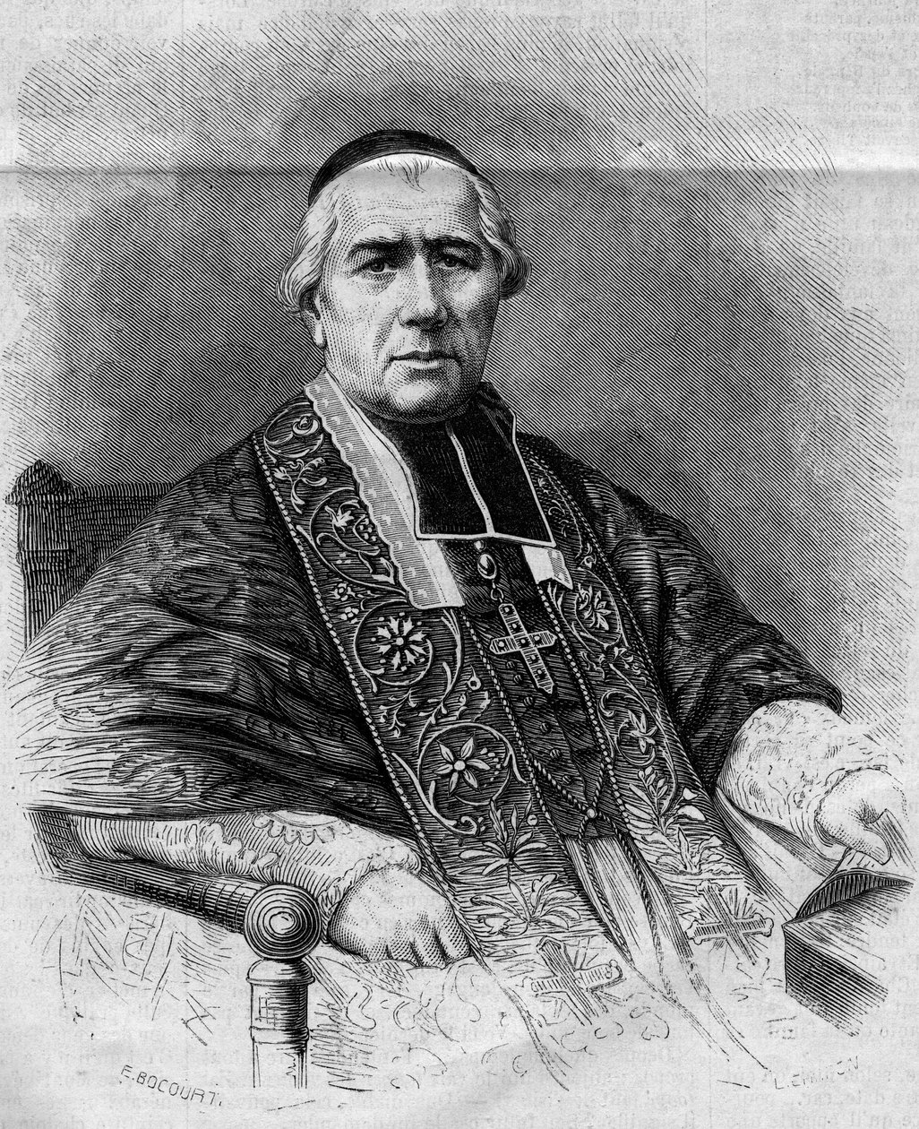 Porträt von Francois Nicolas Madeleine Morlot (1795-1862), Erzbischof von Paris. Gravur in „Le Monde Illustré“ Nr. 299 vom 3. Januar 1863 von French School