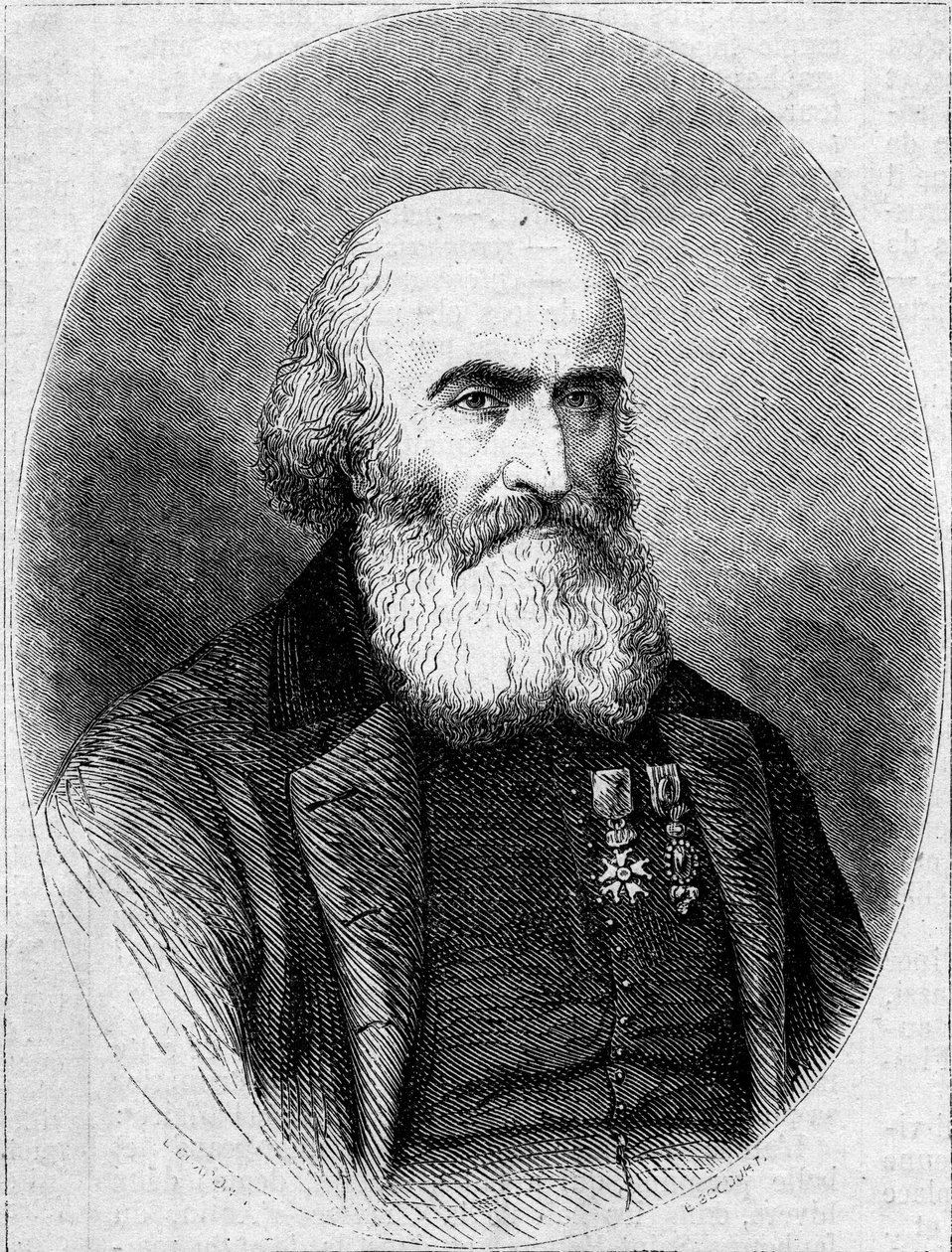 Porträt von Abbé François Bourgade (1806-1866), Kaplan der Saint-Louis-Kapelle in Karthago (Tunesien). Kupferstich in „Le Monde Illustré“ Nr. 251 vom 1. Februar 1862 von French School