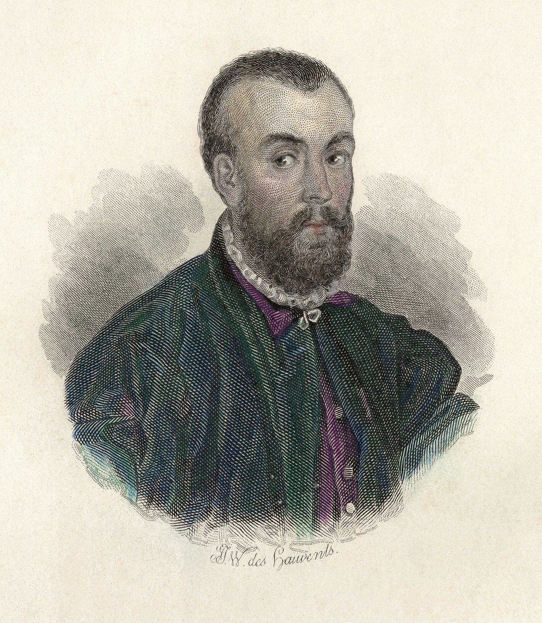 Porträt von Andre Vesale (1514-1564), ein flämischer Arzt, der in Spanien und Italien praktizierte. in „Porträts der nützlichen Männer“. von French School