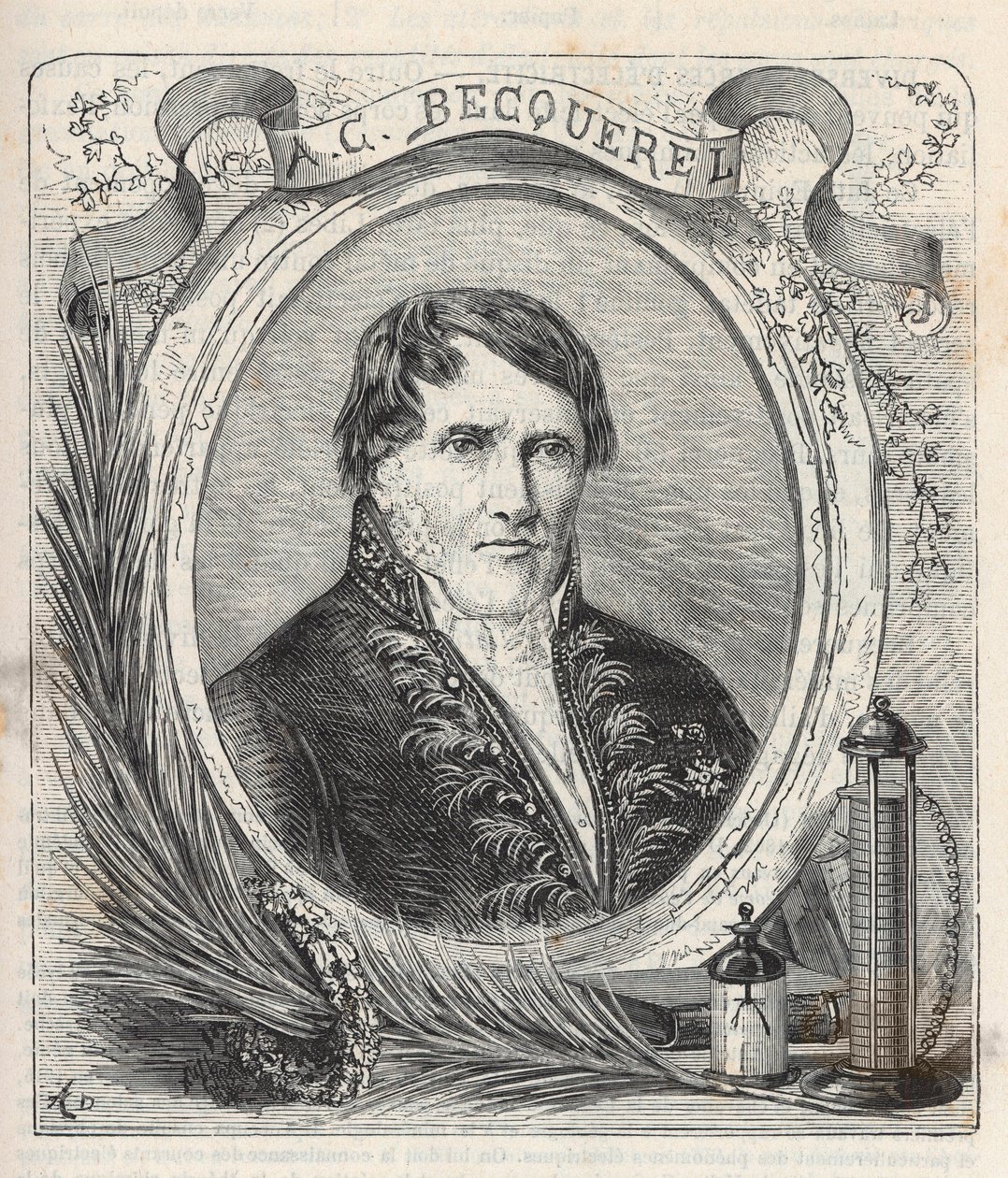 Porträt von Antoine Cesar Becquerel (1788-1878), französischer Physiker - Gravur in „Wissenschaften für jedermann - Physik und Chemie“ von Alexis Clerc - Ende des 19. Jahrhunderts - Private Sammlung von French School
