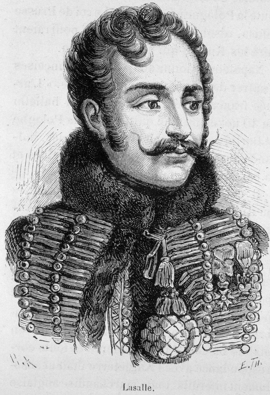 Porträt von Antoine Charles Louis, Graf von Lasalle, französischer General (1777 - 1809), gefallen in der Schlacht bei Wagram - in „L