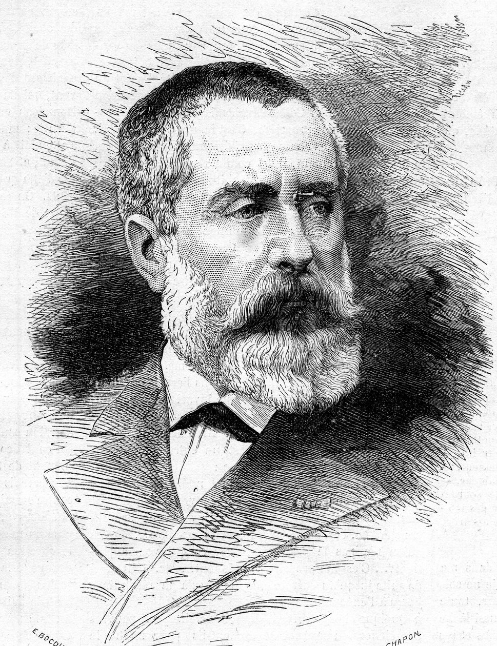 Porträt von Auguste Emmanuel Vaucorbeil (1821-1884), französischer Komponist und Direktor der Pariser Oper. Gravur in „Le Monde Illustré“ Nr. 1165 vom 26. Juli 1879. von French School