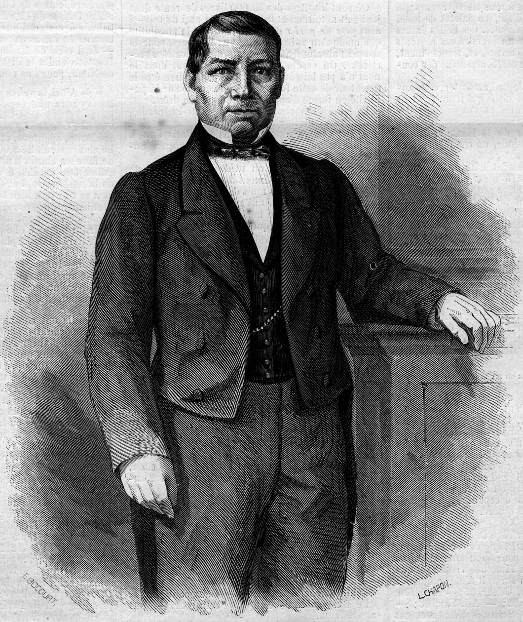 Porträt von Benito Pablo Juarez Garcia, mexikanischer Politiker. Gravur in „Le Monde Illustré“ Nr. 270 vom 14. Juni 1862 von French School