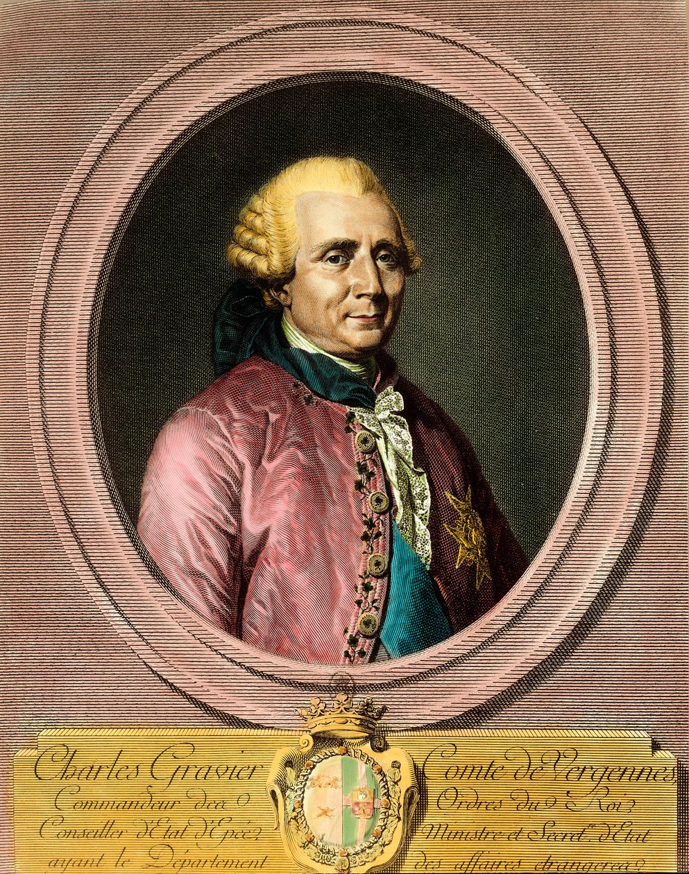 Porträt von Charles Gravier, Graf von Vergennes (1719 - 1787). Gravur des 18. Jahrhunderts. Privatsammlung. von French School