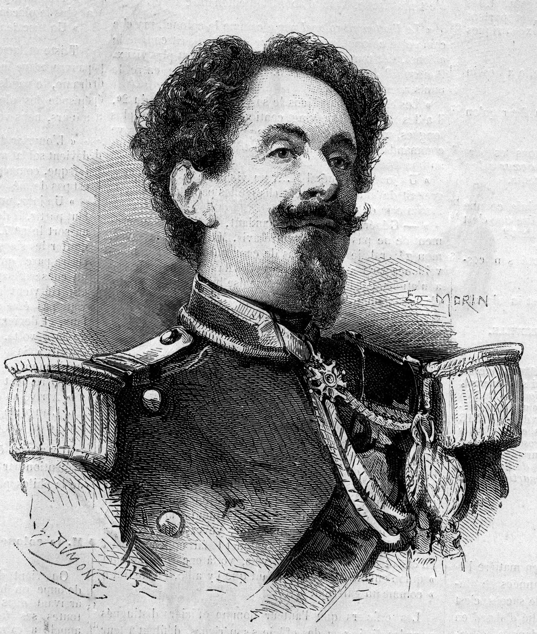 Porträt von Charles Victor Frebault (General Frebault) (1813-1888), Gouverneur von Guadeloupe. Gravur in „Le Monde Illustré“ Nr. 148 vom 11. Februar 1860. von French School