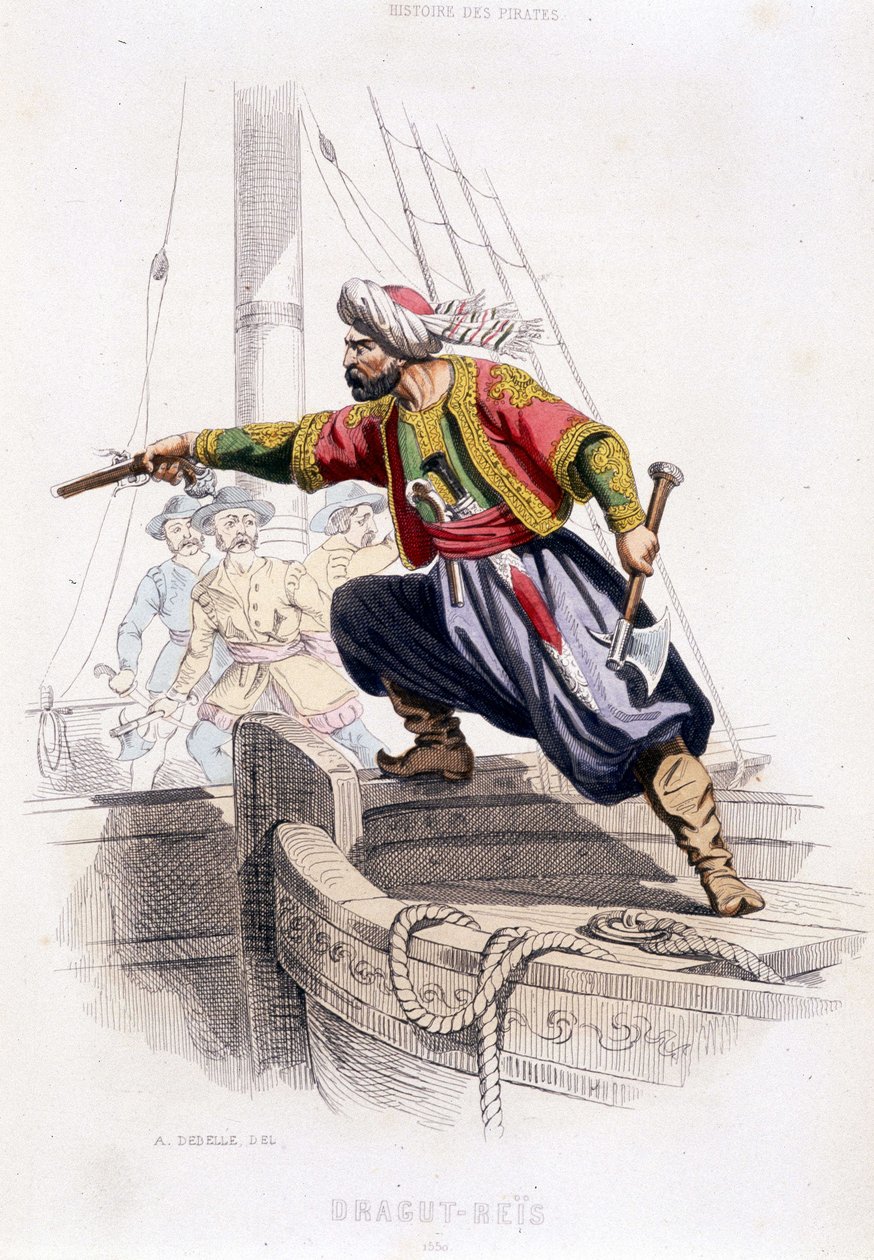 Porträt von Dragut - Reïs, türkischer Pirat des 16. Jahrhunderts - aus „Histoire des pirates et corsaires de l