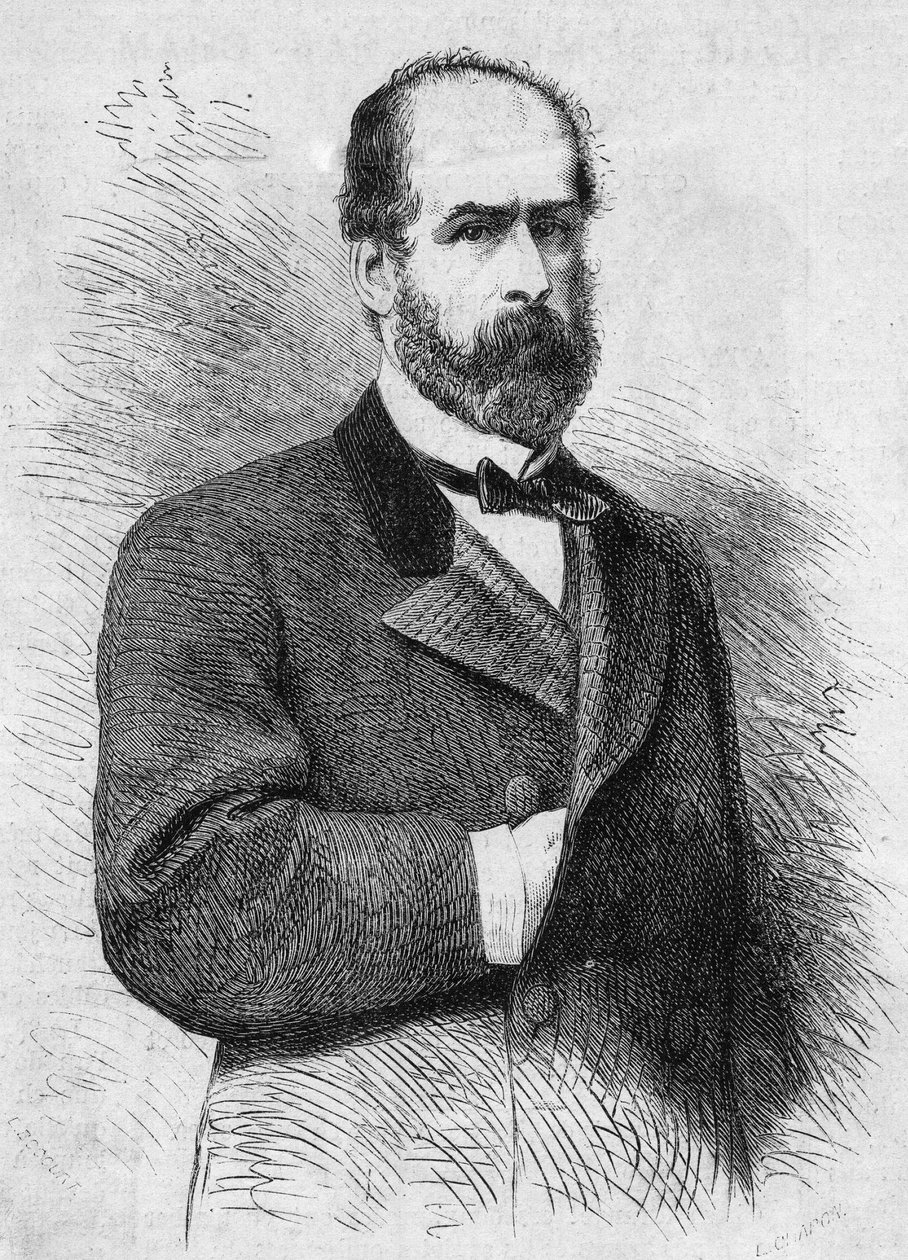 Porträt von Federico Errazuriz Zanartu (1825-1877), Präsident der Republik Chile. Gravur in „Le Monde Illustré“ Nr. 760 vom 4. November. von French School