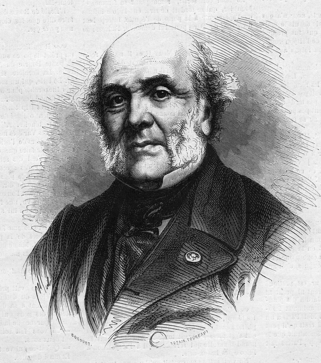 Porträt von Frederic Auguste Demetz (1796-1873), französischer Anwalt, Gründer der landwirtschaftlichen Kolonie und Strafanstalt von Mettray zur Rehabilitation jugendlicher Straftäter. Gravur in „Le Monde Illustré“ Nr. 866 vom 15. November. von French School