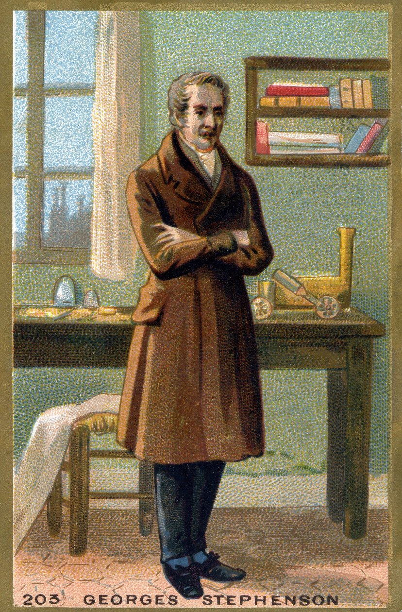 Porträt von George Stephenson (1781-1848). Chromolithografie des späten 19. Jahrhunderts von French School