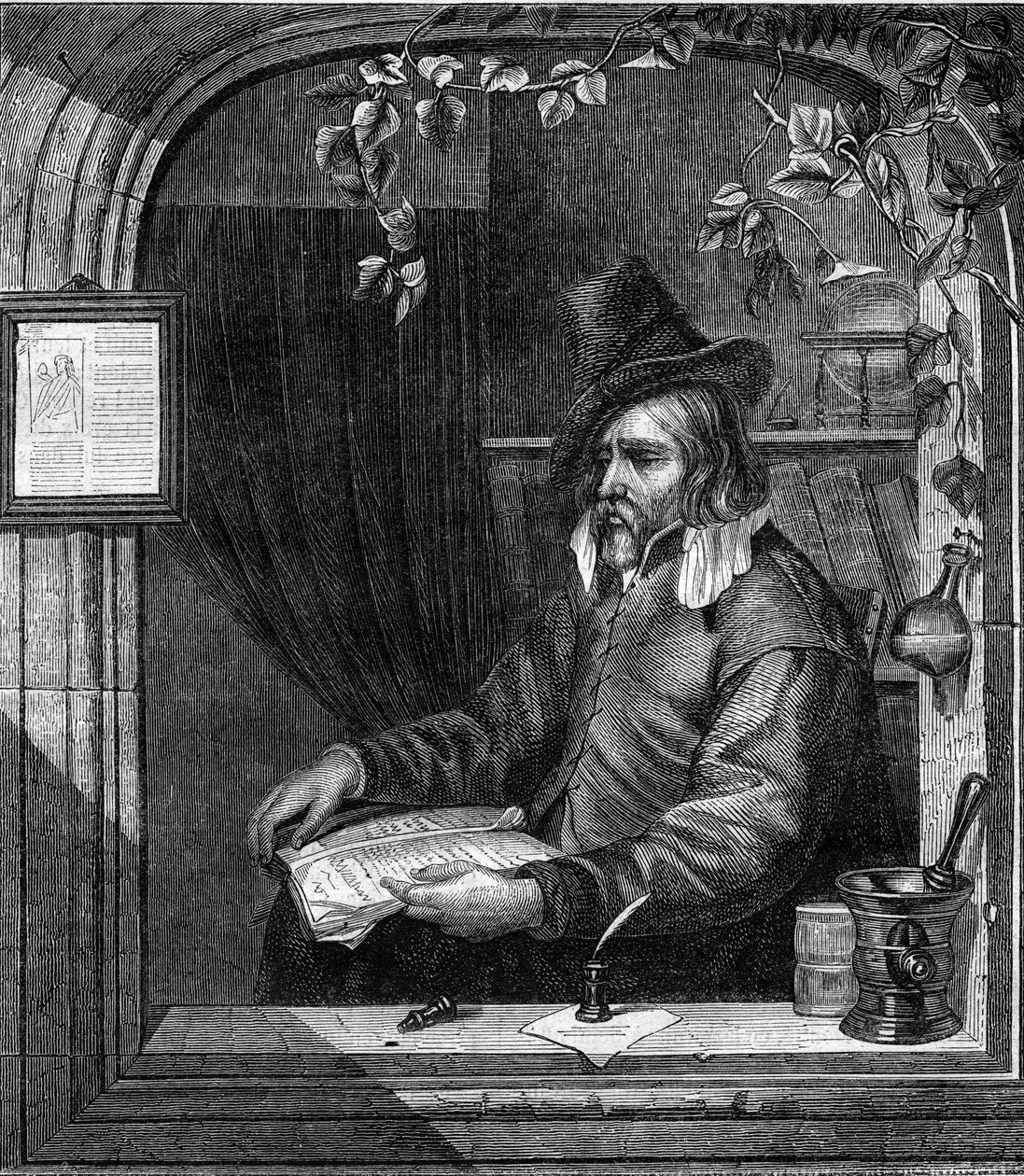 Porträt von Giulio Genoino (Genovino), der zusammen mit Tommaso Aniello, genannt Masaniello (1622-1647), an der Revolte gegen die Spanier in Neapel im Jahr 1647 teilnahm. Gravur von 1852. von French School