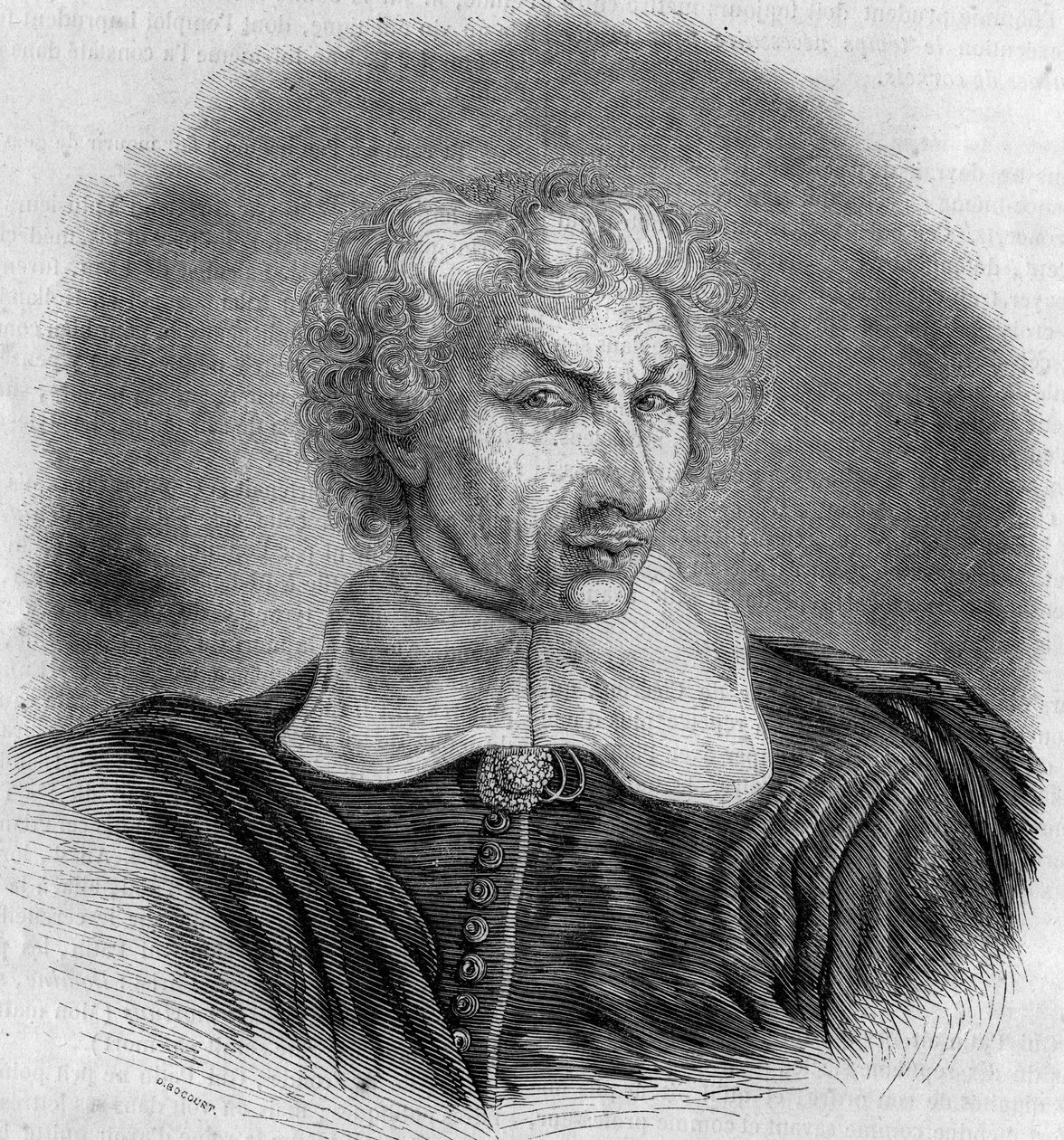 Porträt von Gui (Guy) Patin (1601-1672), französischer Arzt und Schriftsteller. Gravur von Bocour in „Le Magasin picturesque“ von French School