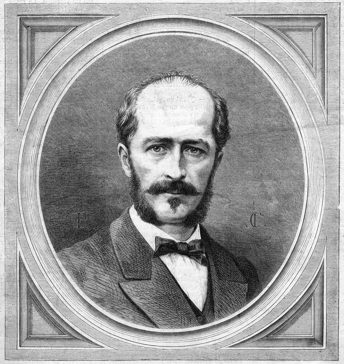 Porträt von Gustave Lambert (1824-1871), französischer Hydrograph und Entdecker, Autor eines Expeditionsprojekts am Nordpol. Gravur in "Le Monde Illustré" Nr. 771 vom 20. Januar von French School