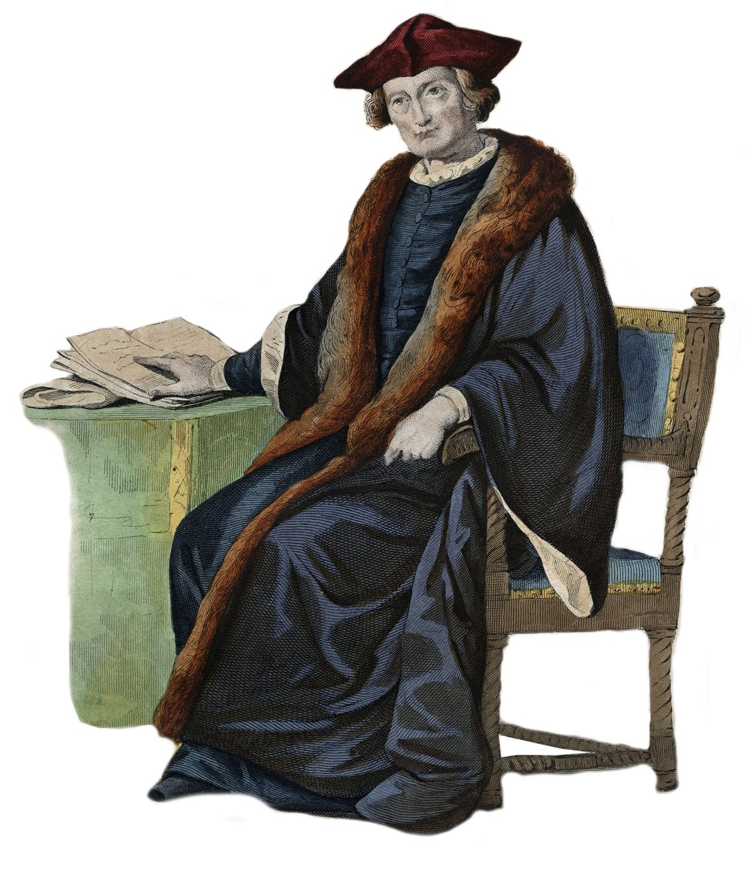 Porträt von Jacques Auguste (Jacques-Auguste) de Thou (Thuanus) (1553-1617), französischer Historiker, Buchsammler und Präsident des Parlaments von Paris. Illustration aus „Le Plutarque Français“ von Edmond Mennechet von French School