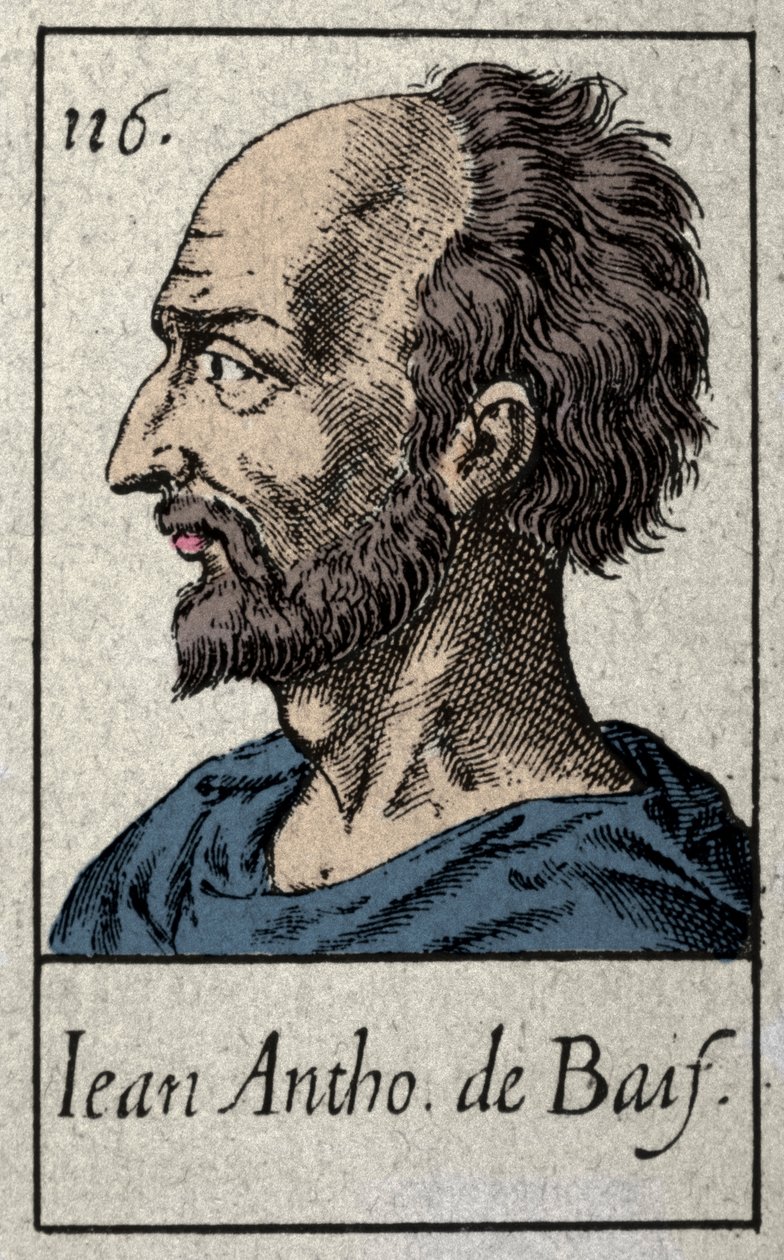 Porträt von Jean Antoine de Baif (1532-1589), französischer Dichter der Plejade-Bewegung. Gravur des 19. Jahrhunderts von French School