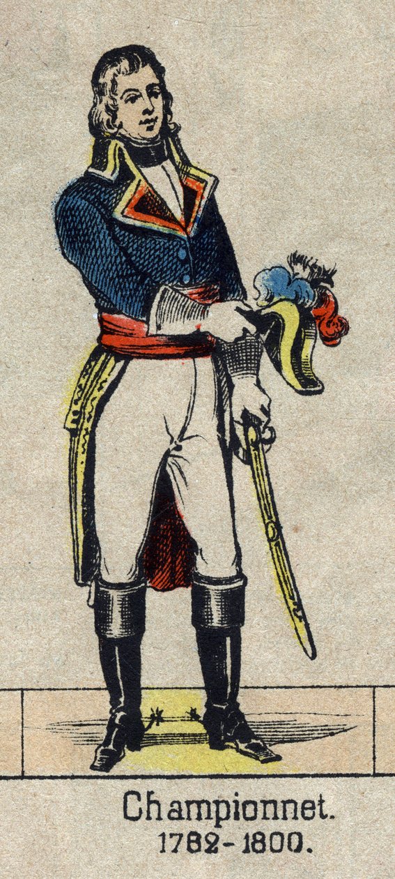 Porträt von Jean Etienne Championet, französischer General (1762-1800). Bild von Epinal aus dem späten 19. Jahrhundert. von French School
