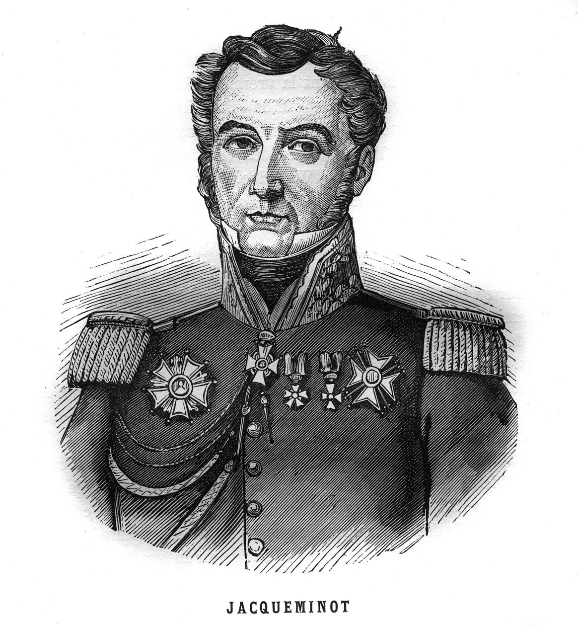 Porträt von Jean Francois Jacqueminot, Viscount von Ham (1787-1865), französischer General und Politiker. Gravur in „Les Illustrations De L