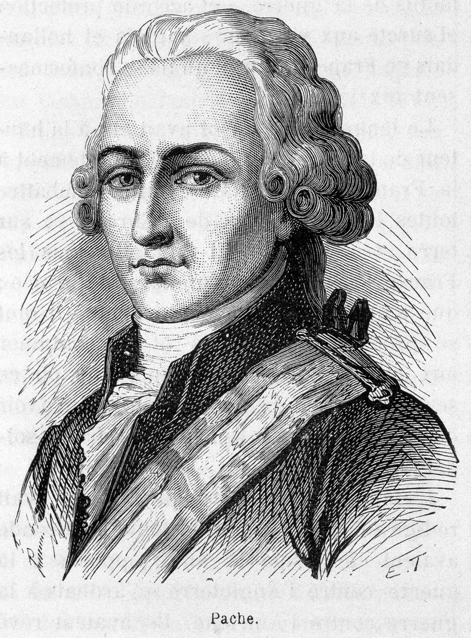 Porträt von Jean Nicolas Pache (1746-1823), französischer Politiker, der auf öffentlichen Denkmälern das Motto der Französischen Republik eingravierte: „Liberté, Egalité, Fraternité“ - Gravur von French School